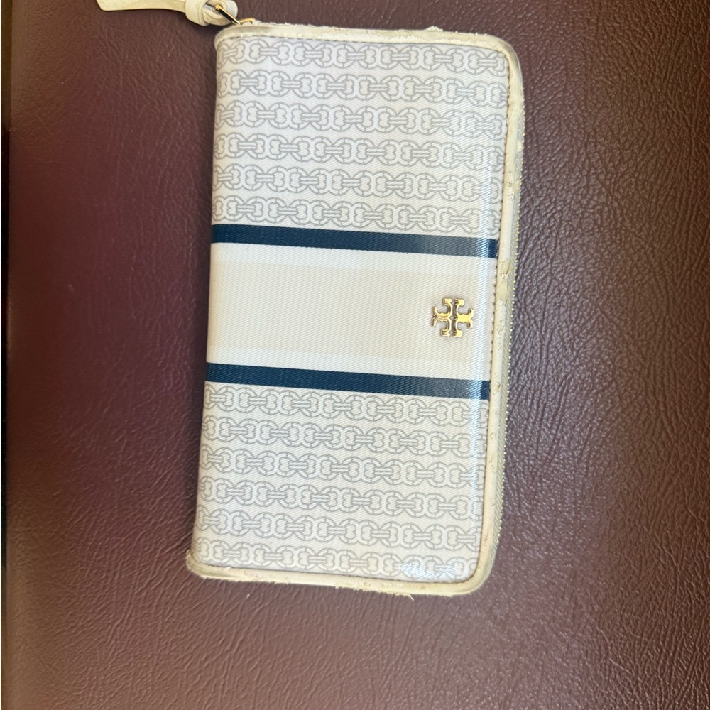 Tory Burch Cream and Blue Wallet